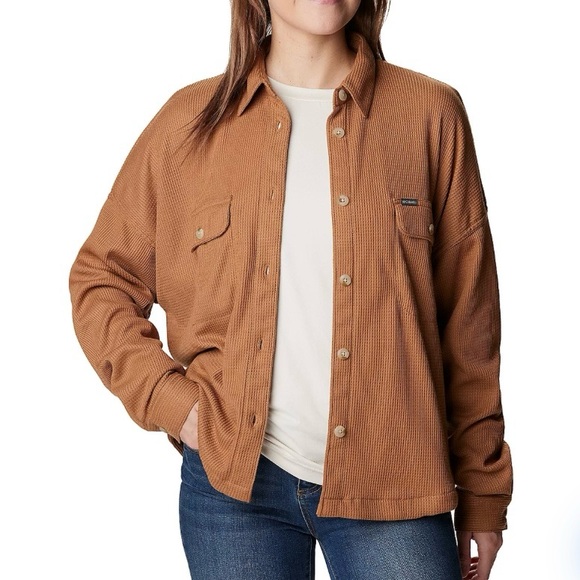 Columbia Women's Holly Hideaway Waffle Shirt Jacket in Camel Brown Size Large - Picture 4 of 9